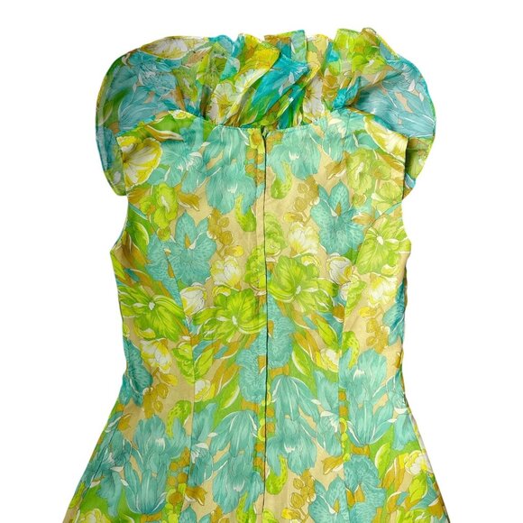 60s 70s Vintage Floral Maxi Dress Ruffle Neckline Collar Floorlength A-line. - Picture 11 of 14